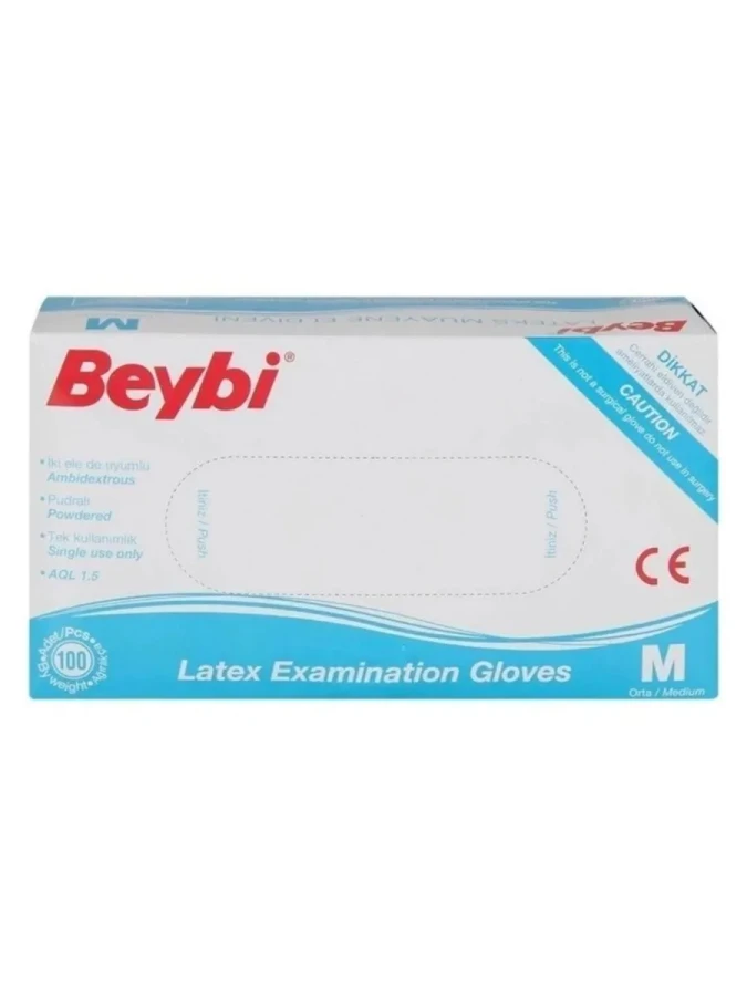 Beybi Lateks Pudrasız Muayene Eldiveni Medium Beyaz 100"lü