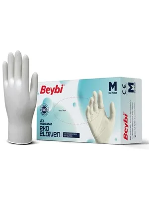 Beybi Lateks Pudrasız Muayene Eldiveni Medium Beyaz 100"lü