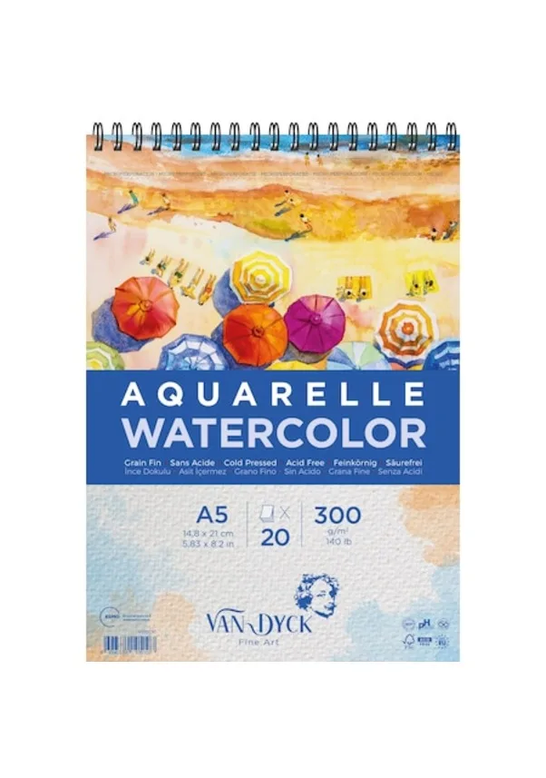 Van Dyck A5 230 Gr 20sy Akvarin Spiralli Çok Amaçlı Çizim Bloğu Vd420512