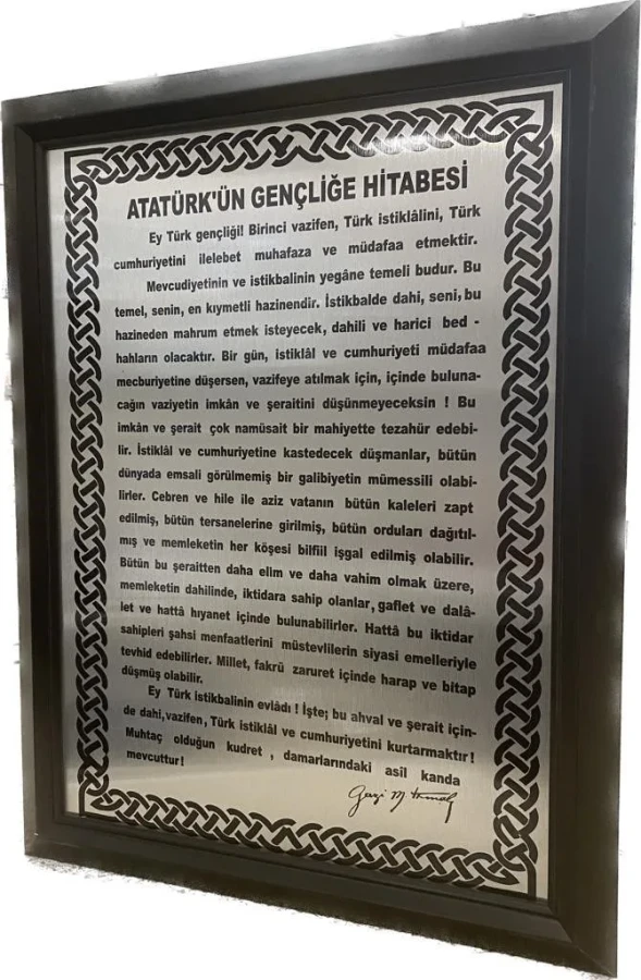 Aka 35x50 Cm Gençliğe Hitabe Gümüş Metal Üzerine Baskı 35 Mm Ahşap Çerçeve