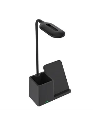 S-link Sl-m9055 Siyah Type-c 10w Kablosuz Şarj Cihazı Kalemlikli Vantilatör Masa Lambası
