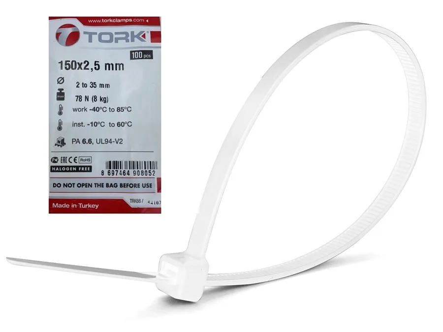 Tork Trk-150x2.5mm 100lü Beyaz Kablo Bağı