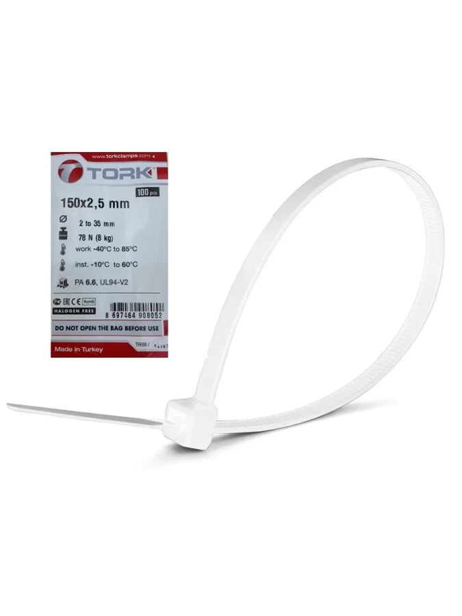 Tork Trk-150x2.5mm 100lü Beyaz Kablo Bağı