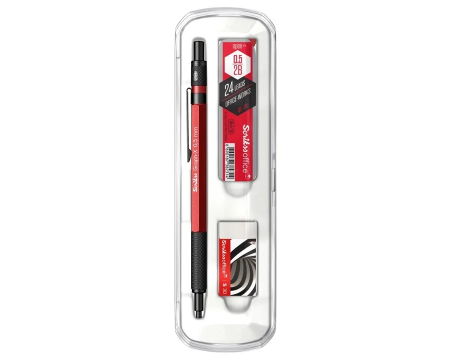 Scrikss Graph-x Metal Versatil Kalem+silgi+min 0.5 Kırmızı
