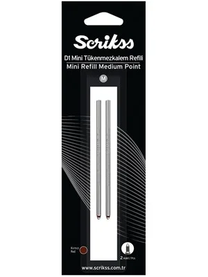 Scrikss D1 M (medıum) Kısa Tip Tükenmez Kalem Yedeği Mini (refil) 2"li Mavi