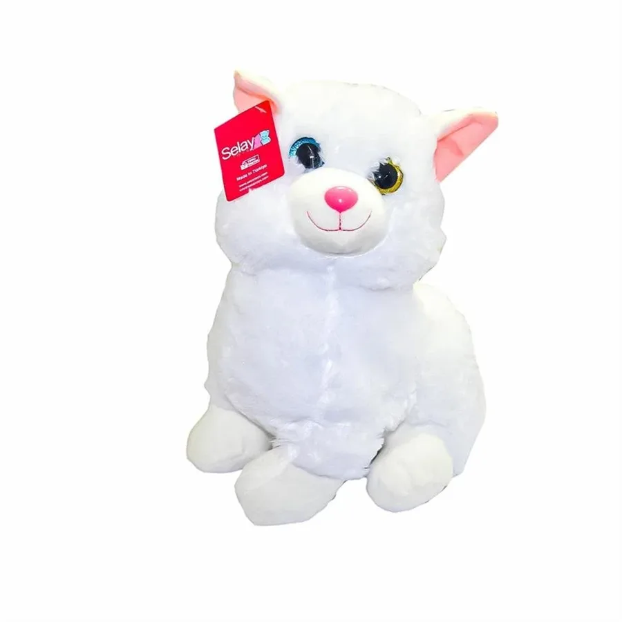 Selay 30 Cm Peluş Kalpli Kedi Beyaz 3007