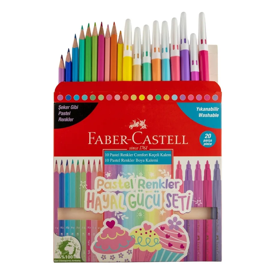 Faber Castell Hayal Gücü Seti(10 Keçeli Kalem+10 Kuruboya) Pastel Renkler 5178000107