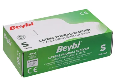 Beybi Lateks Pudralı Muayene Eldiveni Small Beyaz 100"lü
