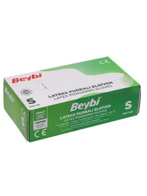 Beybi Lateks Pudralı Muayene Eldiveni Small Beyaz 100"lü