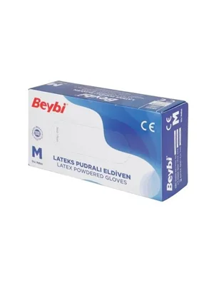 Beybi Lateks Pudralı Muayene Eldiveni Medium Beyaz 100"lü