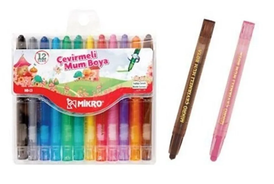 Mikro Çevirmeli Mum Boya 12 Renk Mb-13