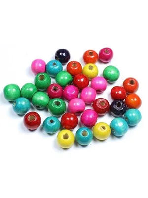 Odak Hobi 6 Mm Yuvarlak Renkli Ahşap Boncuk K0014