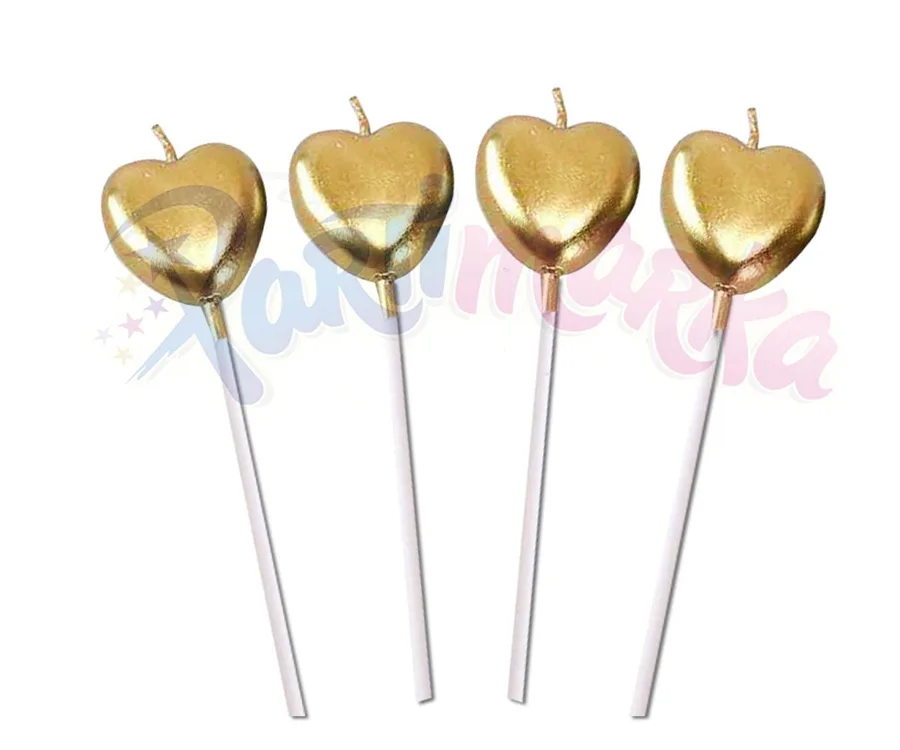 Nedi Çubuklu Kalp Mum 4"lü Metalik Altın 574g