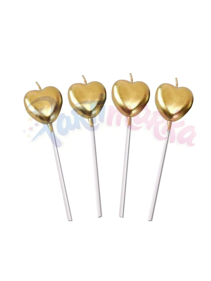 Nedi Çubuklu Kalp Mum 4"lü Metalik Altın 574g
