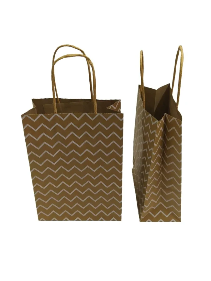 Nedi 15x21 Cm Büküm Saplı Kraft Çanta Beyaz Çizgili 12551