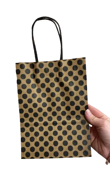 Nedi 15x21 Cm Büküm Saplı Kraft Çanta Siyah Puanlı 12552