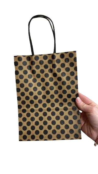 Nedi 15x21 Cm Büküm Saplı Kraft Çanta Siyah Puanlı 12552