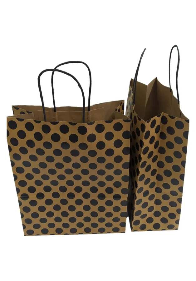 Nedi 26x33 Cm Büküm Saplı Kraft Çanta Siyah Puanlı 12556