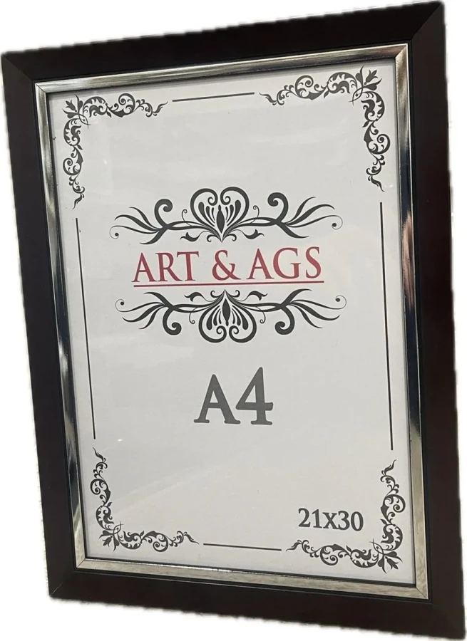 Art&ags A4 22 Mm Ahşap Görünümlü Çerçeve Gümüş Paspartulu Kahve