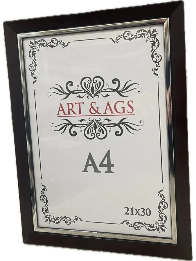 Art&ags A4 22 Mm Ahşap Görünümlü Çerçeve Gümüş Paspartulu Kahve