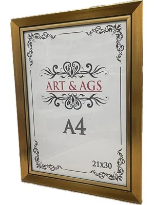 Art&ags A4 22 Mm Ahşap Görünümlü Çerçeve Altın Paspartulu Altın