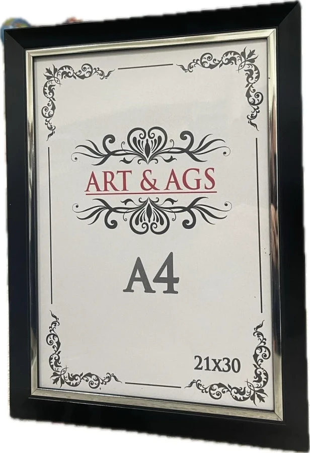 Art&ags A4 22 Mm Ahşap Görünümlü Çerçeve Gümüş Paspartulu Siyah