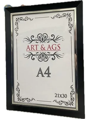Art&ags A4 22 Mm Ahşap Görünümlü Çerçeve Gümüş Paspartulu Siyah