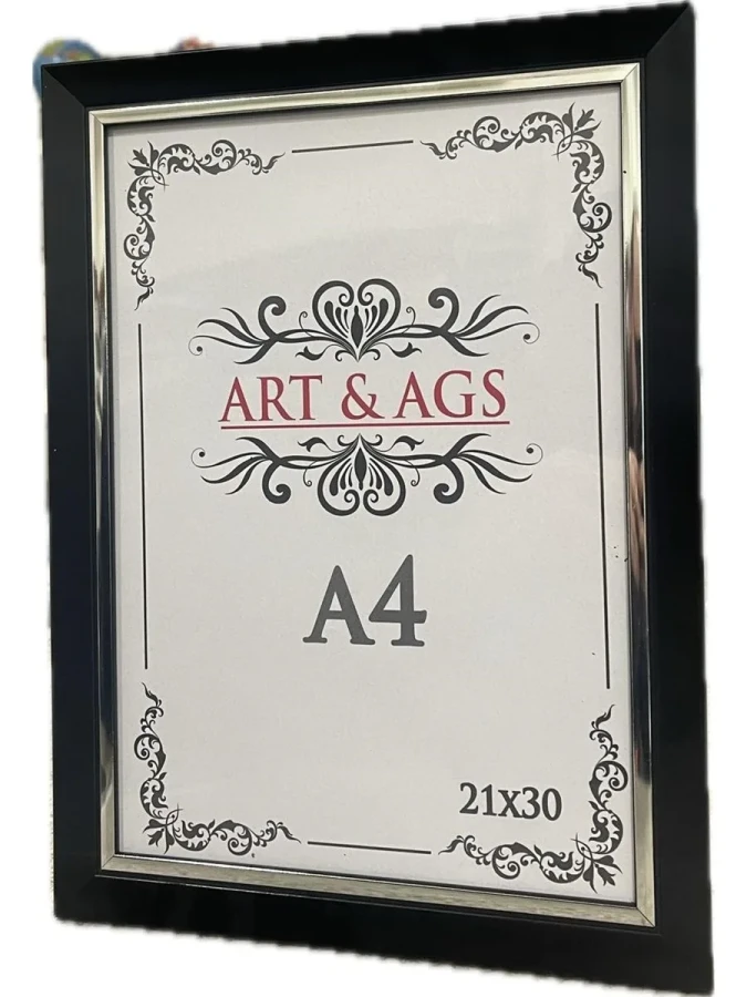 Art&ags A4 22 Mm Ahşap Görünümlü Çerçeve Gümüş Paspartulu Siyah