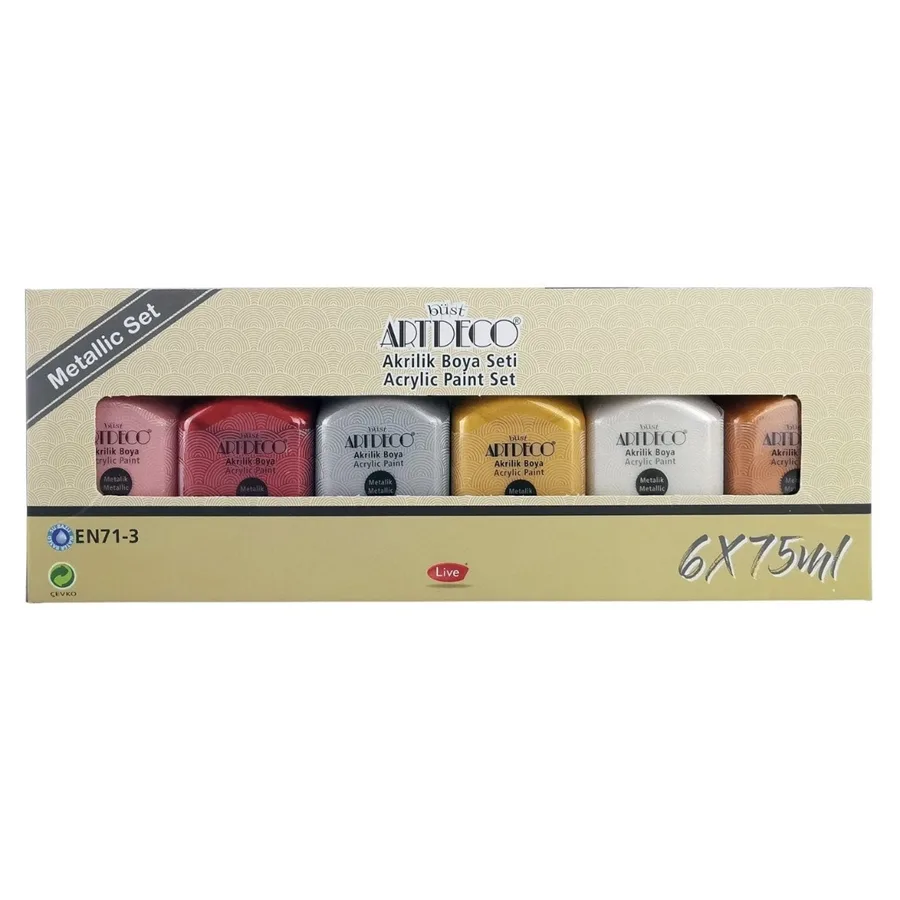 Artdeco 75 Ml X 6 Renk Akrilik Boya Metalik Renkler Lv-y-0701-as3