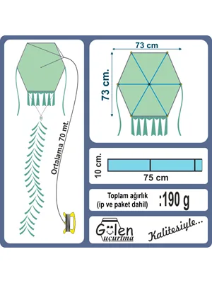 Gülen 73x73 Cm Kumaş Çerçeveli Altıgen Uçurtma Düz Renk Ghho-002-1