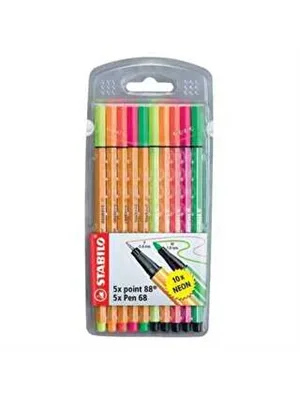 Stabilo Point 88 + Pen 68 Neon Keçeli Kalem 10 Renk 8868\10-1