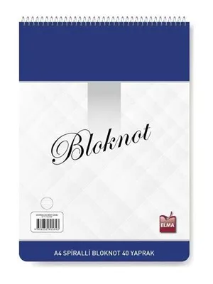 Elma A5 Karton Kapak Spiralli Bloknot Kareli 40 Yp