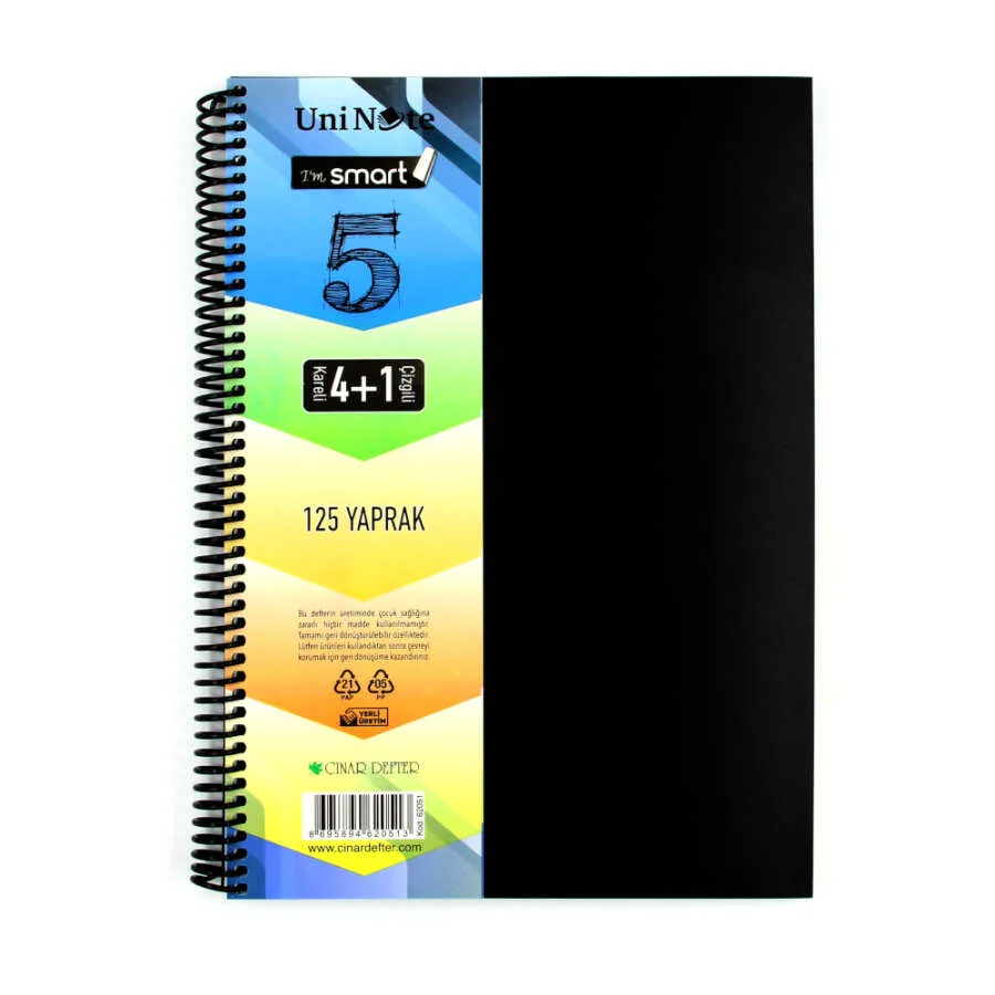 Çınar I'm Smart A4 Spiralli Pp Kapak 4+1 Ayraçlı Defter 125 Yp 62051