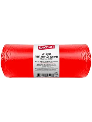 Koroplast 55x60 Cm Orta Boy İpli Tıbbi Atık Çöp Poşeti 10''lu Kırmızı St01500412