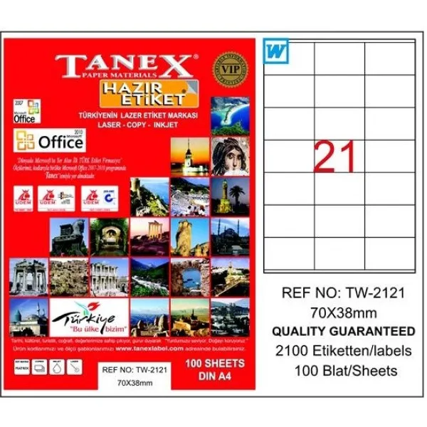 Tanex 70x38 Laser Etiket 100 Lü Tw-2121