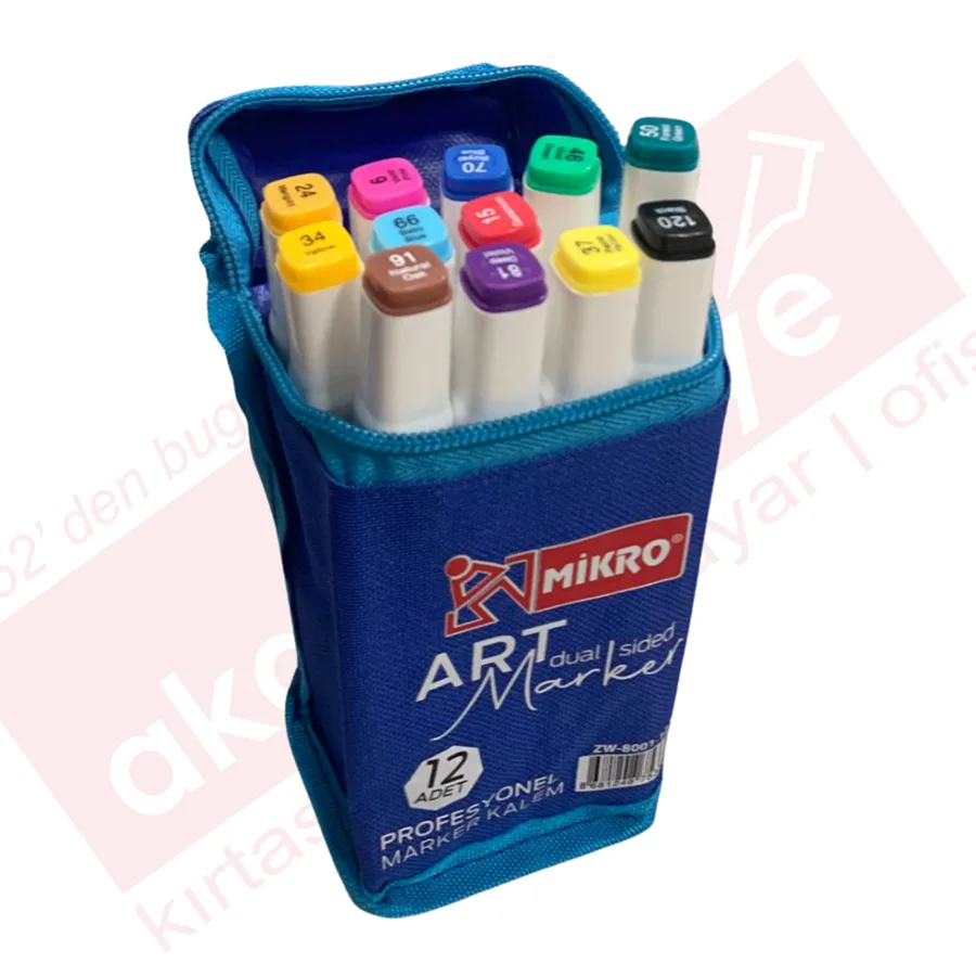 Mikro Art Çift Uçlu Marker Kalem Çantalı 12 Renk Zw-8001-12s