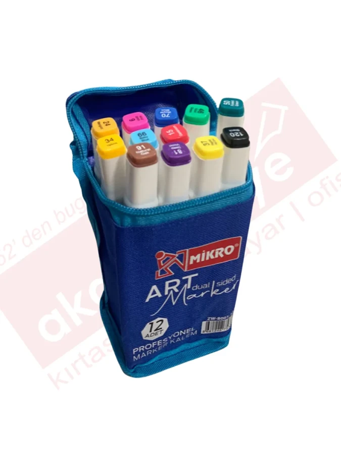 Mikro Art Çift Uçlu Marker Kalem Çantalı 12 Renk Zw-8001-12s