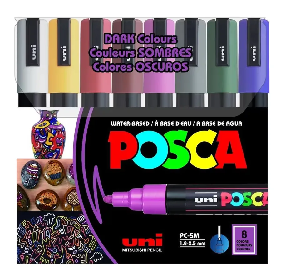 Uni Posca 1.8-2.5 Su Bazlı Markör Kalem Koyu Renkler 8"li Pc-5m 8c