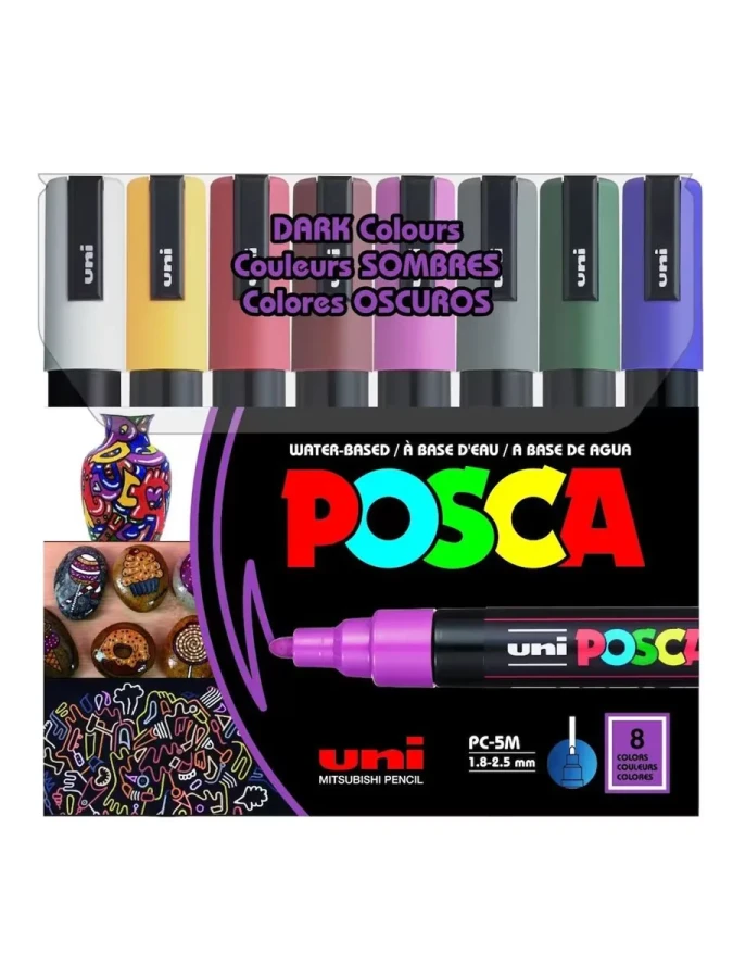 Uni Posca 1.8-2.5 Su Bazlı Markör Kalem Koyu Renkler 8"li Pc-5m 8c