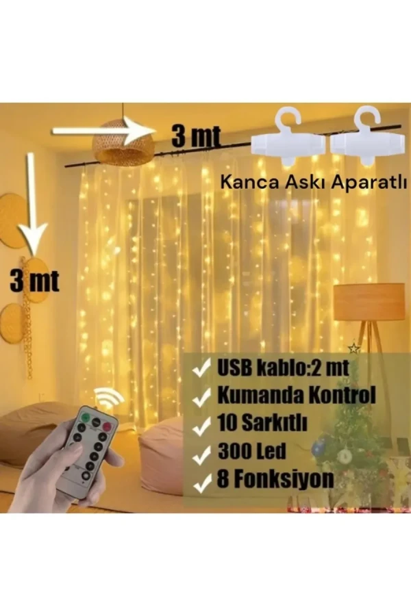 Winboss Ekl-11 3 Metre X 3 Metre 300 Ledli 10 Sarkıtlı Usbli Kumandalı Perde Peri Led