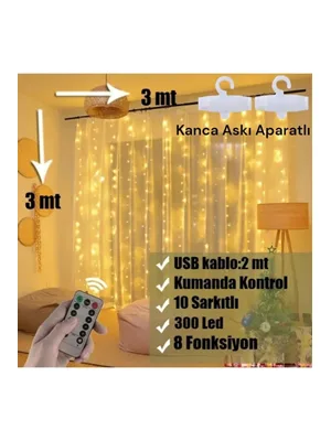 Winboss Ekl-11 3 Metre X 3 Metre 300 Ledli 10 Sarkıtlı Usbli Kumandalı Perde Peri Led