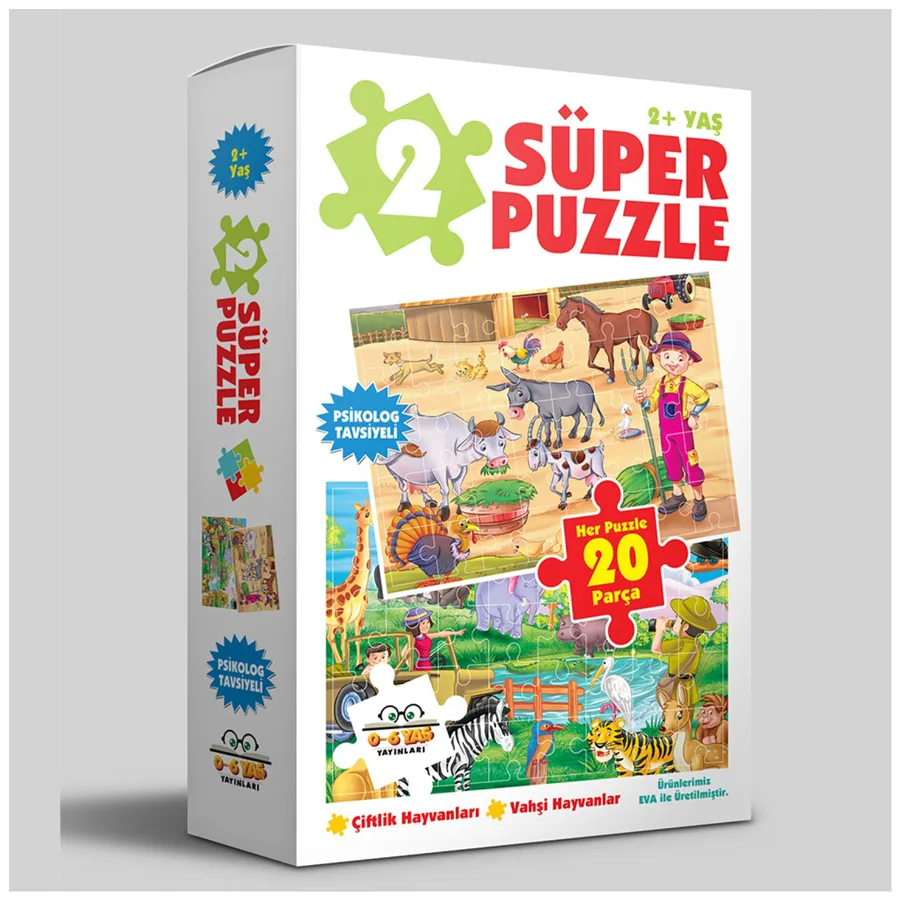 2 Süper Puzzle - Çiftlik Hayvanları - Vahşi Hayvanlar - 0-6 Yaş Yayınları