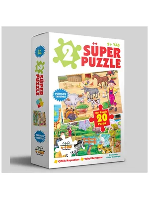 2 Süper Puzzle - Çiftlik Hayvanları - Vahşi Hayvanlar - 0-6 Yaş Yayınları