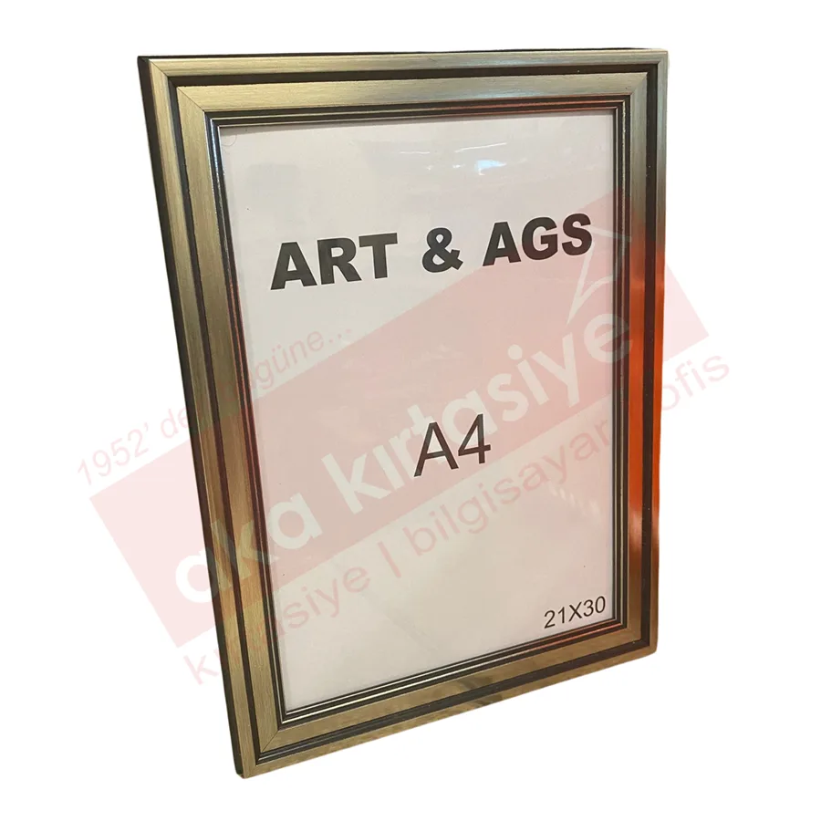 Art&ags A4 35 Mm Ahşap Görünümlü Çerçeve Yaldızlı Gümüş