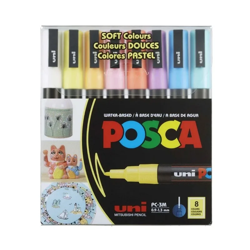 Uni Posca 0.9-1.3 Su Bazlı Markör Kalem Soft Renkler 8"li Pc-3m 8c