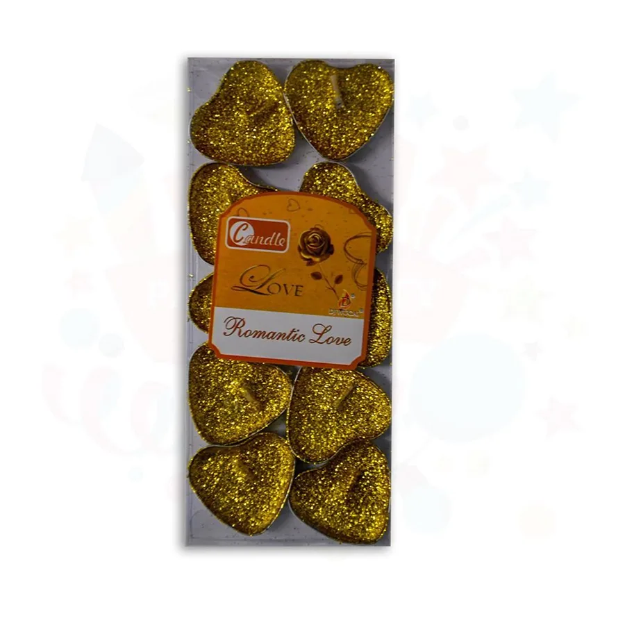 Nedi Tea-lıght Simli Kalpli Mum 10"lu Altın 7145