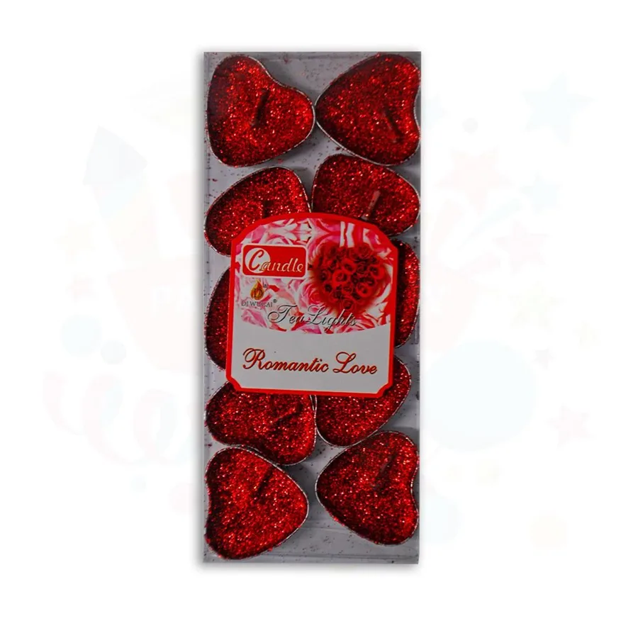 Nedi Tea-lıght Simli Kalpli Mum 10"lu Kırmızı 7144