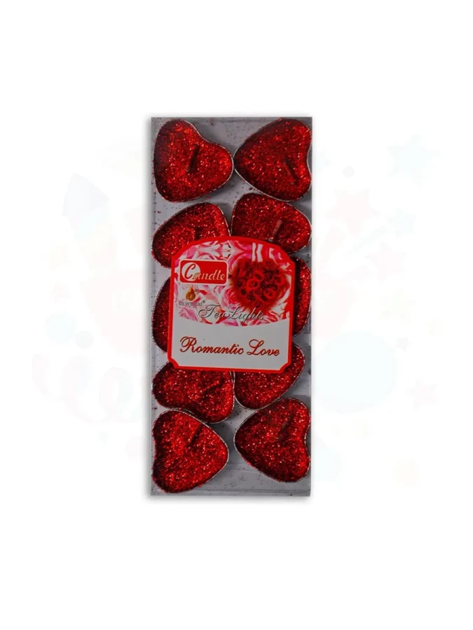 Nedi Tea-lıght Simli Kalpli Mum 10"lu Kırmızı 7144