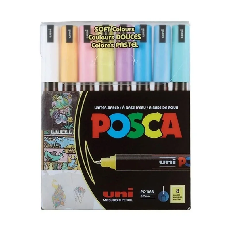 Uni Posca 0.7 Su Bazlı Markör Kalem Soft Renkler 8"li Pc-1m 8c