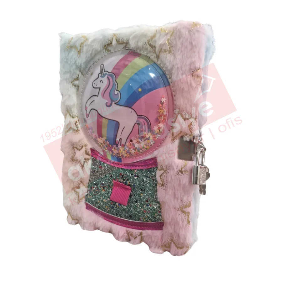 Misyon 15x21 Peluş Kilitli Hatıra Defteri Pullu Unicorn Msy-5651